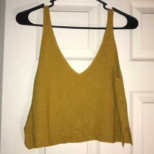 Mustard Yellow V Neck Cropped Ribbed Sweater Tank